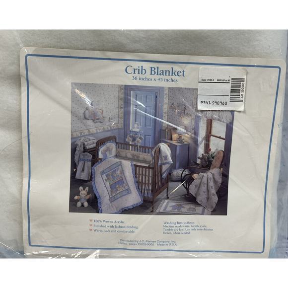 Vintage Toddlertime Blue Trim Baby Blanket Teddy Bear Woven Acrylic 36x45 NOS - Picture 4 of 8